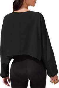 Drop Shoulder Oversized Crop Top Sudadera con capucha 100% algodón Crop Top Gym Hoodies Sudadera de mujer - Product Image 2