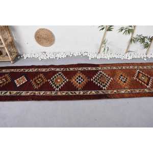 2.6x10.4 ft Rug, Vintage Herki Rug, Turkish <b>Brown</b> <b>Wool</b> Ombr Rug - Product Image 3