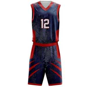 Ensemble d'uniformes de basket-ball rouge et bleu marine personnalisés Maillot et short sublimés pour hommes Vêtements de sport à séchage rapide avec impression numérique - Product Image 2
