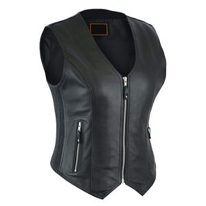 Gilet de moto en cuir avec fermeture à bouton de couleur rose, gilet professionnel, prix raisonnable, grande taille, gilet en cuir pour femmes - Product Image 4