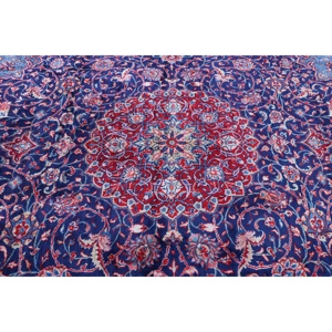 Alfombra de 9.8x13.2 pies, Alfombra Turca Vintage, Alfombra de Lana con Plantas y Árboles Azules y Rojos - Product Image 5