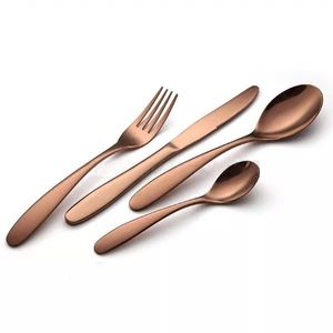 Ensemble de couverts en acier inoxydable noir pour la salle à manger personnelle, cuillère, fourchette, couteau, ensemble de couverts miroir, couleur marron - Product Image 1