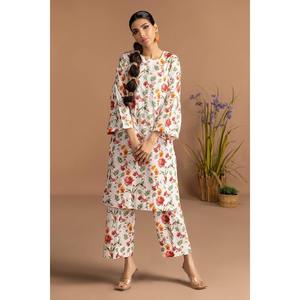 Ensemble coordonné imprimé Dobby blanc pour femme, tenue de tous les jours, ensemble 2 pièces avec short, haut à manches trois-quarts, tailles XS et XXS pour l'été - Product Image 5