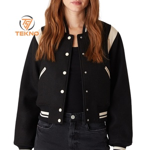 <b>Women's</b> High Quality Durable Breathable Cotton Varsity <b>Jacket</b> with Rib Knit Collar Full Sleeves Long Clothing with OEM Service - Product Image 2