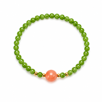 Bracelet en perles de chalcédoine verte de style ethnique chinois, agate Nanhong, forme de boule, pour femmes, accessoires de bijoux tendance