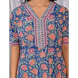 Vestido de Dormir 100% Algodón con Estampado Jaal Hecho a Mano, Camisón Suave Tejido con Diseño Floral y Botones, ODM 3XL para Damas de Honor - Product Image 4