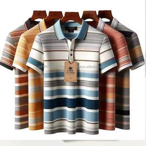 เสื้อโปโลสำหรับผู้ชายทำเองได้เส้นด้ายย้อมคอตตอน100% ดีไซน์ลายทางทึบแขนสั้นถักแบบดูสูง XL - Product Image 1