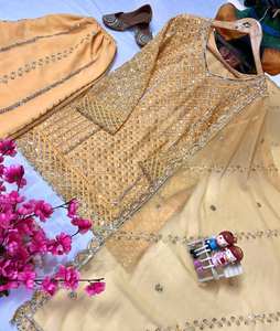 Designer pakistanais Style traditionnel femmes fête porter Salwar Kameez avec Dupatta indien ethnique Sharara costume haut-Palazzo - Product Image 3