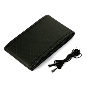 Housse de volant de voiture en cuir PU cousue OEM, noire - Product Image 1