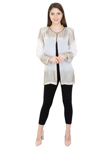 Chic Sequin Blazer Ropa de mujer de calidad premium Chaqueta corta Vestido de fiesta de vacaciones Vestido abierto delantero Traje de trabajo con cuentas a mano - Product Image 3