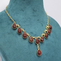 Plata de Ley 925 chapada en oro, excelente calidad, forma de lágrima, piedra preciosa Jesper roja, collar Vintage único de diseñador hecho a mano