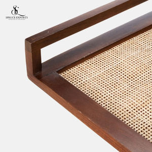 Plateau carré en bois de rotin fabriqué à la main de vente chaude avec une finition en noyer pour un service élégant lors des fêtes de mariage Diwali et plus encore - Product Image 3