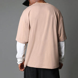 Venta al por mayor Slim Fit camiseta de hombre 100% algodón estampado personalizado doble capa manga cuello redondo estilo Streetwear - Product Image 6