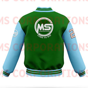 Blouson aviateur universitaire écologique en satin avec logo brodé en chenille personnalisé OEM grande taille à l'épreuve du vent pour hommes - Product Image 2