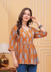 Ngắn Kurti Top Phương Tây Cho Phụ Nữ Cô Gái Cotton In Mô Hình Mới Nhất Áo <span class=keywords><strong>Tops</strong></span> Xuất Khẩu Chất Lượng Tại Ấn Độ 2025 Tại Giá Tốt Nhất - Product Image 3