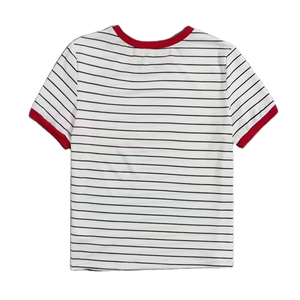 เสื้อยืดลายทางคลาสสิกสำหรับสุภาพสตรีที่เป็นมิตรกับสิ่งแวดล้อมในฤดูใบไม้ผลิ/ฤดูร้อน |   เสื้อแขนสั้นเนื้อผ้านุ่มสบายผิว มีกระเป๋า ผลิตในบังกลาเทศ - Product Image 2