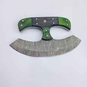 มีด Ulu ทำด้วยมือสำหรับเชฟดามัสกัสมีด Ulu ด้ามไม้พร้อมปลอกหนัง - Product Image 4