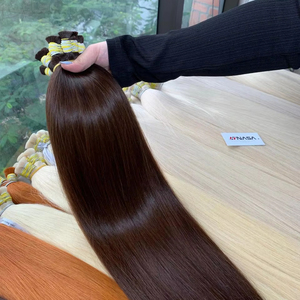 Extensiones de Cabello Humano Natural al Por Mayor de Fábrica Vietnamita en Tono Marrón Oscuro, Precio de 65 cm, Super Double Drawn - Product Image 1