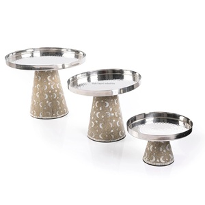 Soporte de dátiles de nácar de Metal decorativo árabe, Juego de 3 para cuenco de Chocolate dulce de Ramadán, soporte de postre de forma redonda - Product Image 4