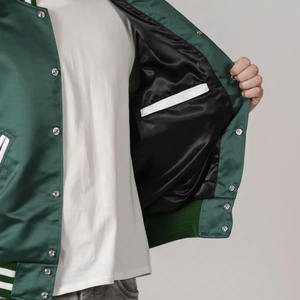 Stylish Satin Lining Baseball Bomber Varsity Jacket with Stand Collar and Front Logo Custom Design for Men & Women - Product Image 6