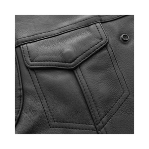 Gilet de moto en similicuir personnalisé pour homme, coupe-vent, col en V, boutons, style streetwear - Product Image 5