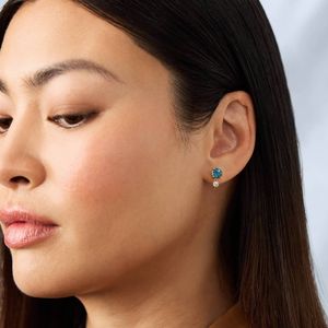 Blue Gemstone Drop <b>Earrings</b> 925 Sterling Silver 18K Gold Plated <b>Crystal</b> <b>Stud</b> <b>Earrings</b> for Women - Product Image 3