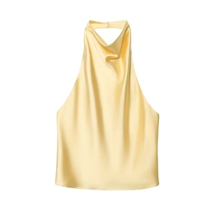 เสื้อแขนกุดผ้าโพลีเอสเตอร์/ผ้าฝ้ายระบายอากาศได้ดีมี2025คล้องคอเปิดหลังผ้าซาตินสีขนาดพลัสไซส์สำหรับฤดูร้อน - Product Image 4