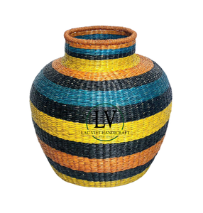 Cesta decorativa de algas marinas tejida a mano, jarrón grande, contenedor de almacenamiento de mimbre a rayas Multicolor para decoración del hogar de Vietnam - Product Image 4