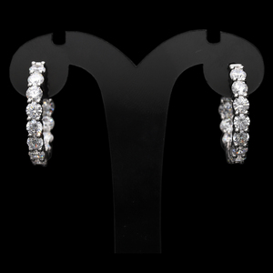 Elegantes Pendientes de Aro de Oro Blanco de 14K con Diamantes Naturales para Mujer, Chapados en Rodio, Corte Brillante Redondo Clásico, 3.50 CTW, Joyería Fina - Product Image 1