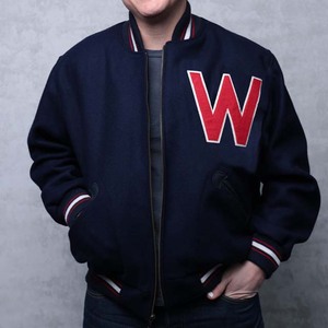 แจ็กเก็ตเบสบอลวิทยาลัยผู้ชายปักด้วยกำมะหยี่สำหรับผู้ชายเสื้อแจ็คเก็ตเบสบอลแขนหนังผลิตตามสั่ง - Product Image 1