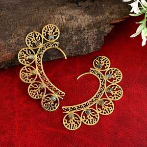 Boho Cuff Earrings <b>Tree</b> of Life Earrings Multi Labradorite Brass Earrings 18k Gold Plated Wholesale Earrings for Women - Product Image 2