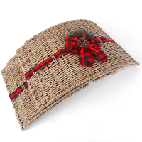 Collier de sapin de Noël en jonc de mer naturel, écologique, fait main, avec nœud rouge décoratif, pour base de sapin, style rustique campagnard