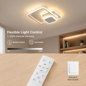Plafonnier LED carré moderne, dimmable, tricolore, en acrylique et fer, à montage en surface, avec télécommande, pour salon et chambre à coucher - Product Image 4