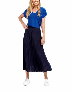 Jupe décontractée en viscose et lurex avec fil métallique, design plissé flatteur, ceinture élastique en satin, longueur cheville - Product Image 2