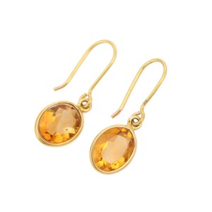 Boucles d'oreilles pendantes classiques en citrine naturelle de forme ovale facettée, argent sterling 925 plaqué or 18 carats, cadeau romantique pour femmes - Product Image 3