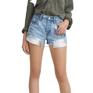 กางเกงยีนส์ขาสั้นสีพื้นสำหรับผู้หญิงกางเกงยีนส์ระบายอากาศกันน้ำล้างได้ดีไซน์ล่าสุด - Product Image 1