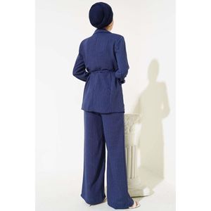 Conjunto de chaqueta a rayas con cintura Azul Marino - Product Image 2