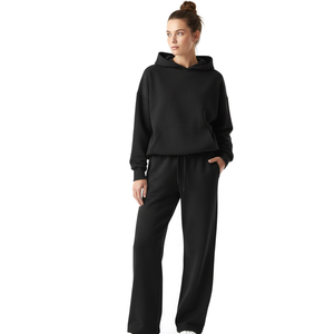 Conjunto de 2 Piezas de Ropa Casual de Talla Grande, Transpirable, para Invierno, Sudadera Ligera de Punto con Capucha y Pantalones Deportivos, Color Sólido, Precio al por Mayor - Product Image 5