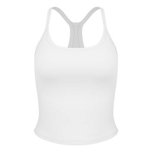 Camiseta sin Mangas de Color Sólido para Mujer, al por Mayor, Personalizada, Ajustada, con Cuello Redondo, Tejido de Punto Acanalado, Básica, Transpirable, Elegante, para Yoga - Product Image 5