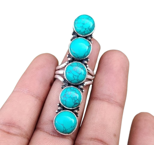 Anillo de piedras preciosas turquesa para mujer, Plata de Ley 925, estilo bohemio, joyería de boda hecha a mano, regalo de tendencia para mamá - Product Image 1