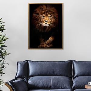 ภาพพิมพ์ลายสิงโตติดผนังสุดหรู - ของตกแต่งผ้าใบพิมพ์ลายสัตว์ป่า กรอบสีทอง - Product Image 1