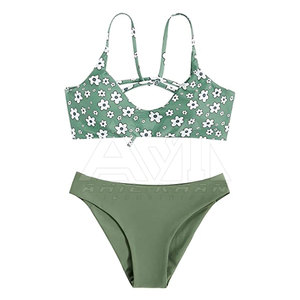 Ensemble de bikini personnalisé pour femmes, imprimé floral, maillot de bain extensible deux pièces, fabricant de maillots de bain OEM ODM - Product Image 1