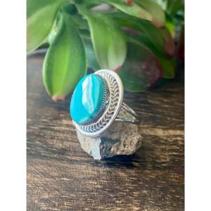 Handmade <b>Boho</b> Royston Turquoise & Sterling <b>Silver</b> <b>Ring</b> Navajo Made Gemstone Jewelry for Everyday Wear Size 8.25 - Product Image 4