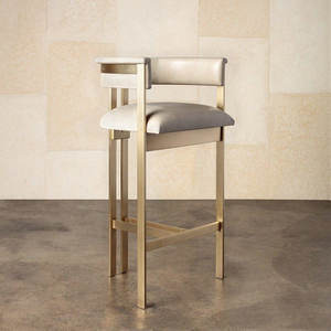Taburete de <span class=keywords><strong>Bar</strong></span> de Diseño Italiano de Lujo, Moderno, de Cuero Sintético Blanco, con Base de Metal Dorado, para Comedor o Restaurante - Product Image 4