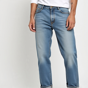 กางเกงยีนส์ผู้ชายย้อนยุคซักกรดกางเกงผ้ายีนส์ใส่สบาย - Product Image 3