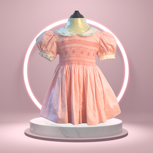 Conception personnalisée rose flore 100% coton filles robe smockée robe de princesse à manches courtes en vrac vêtements en gros - Product Image 1