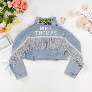Venta al por mayor de manga larga azul claro lavado ácido chaqueta personalizada bordado parche niños niñas chaquetas de mezclilla - Product Image 6