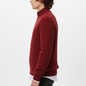 Logo en tricot personnalisé couleur unie Quater fermeture éclair col surdimensionné tricot hommes chandails tenue décontracté respirant sweat-shirt pour hommes - Product Image 6