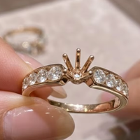 Massiver 18k Roségold Natürlicher Diamant Klassischer Pavé-Ring Halbmontierter Verlobungsring Blanko-Fassung Brautschmuck