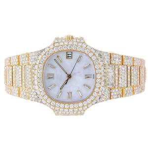 Men's Fashion Hip Hop Diamond Ice Moissanite Watch-Stainless Steel Leather <b>Water</b> Resistant Analog Glass <b>Crystal</b> Limited Edition - Product Image 1